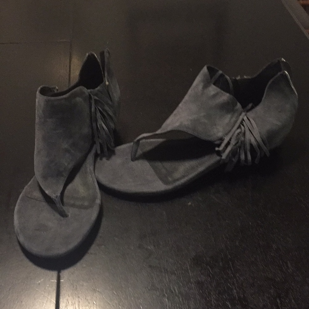 Gray Adam Tucker Sandals with Fringe